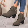 New Women's Boots, Round Toe Shoes, Thick Heels, Side Zipper Short Boots, Women's Shoes
