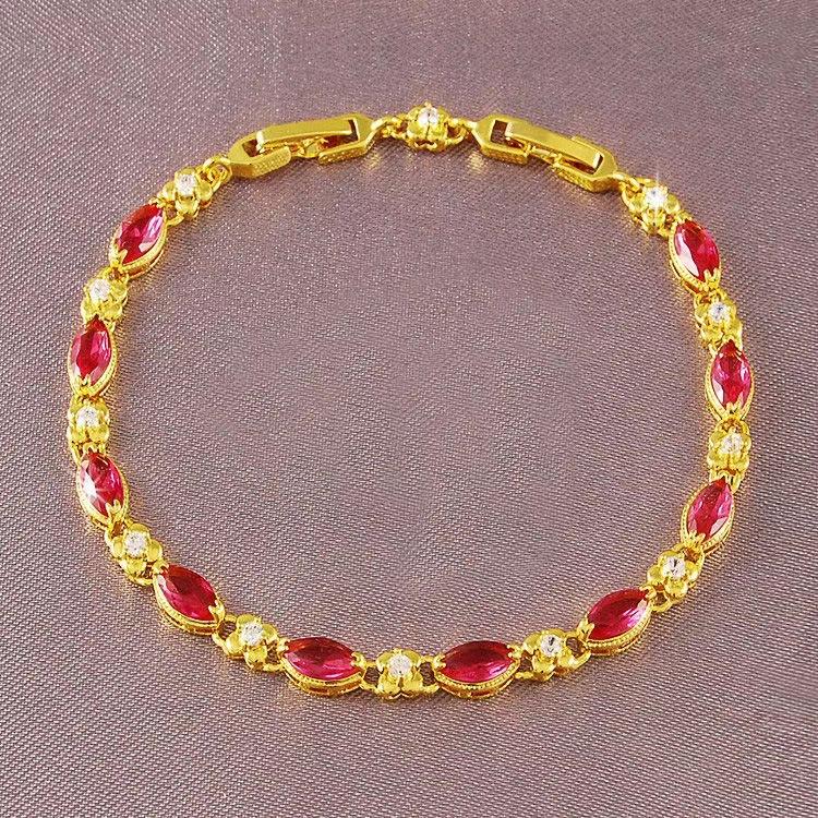 Позолоченный браслет 24k Рубиновый браслет для женщин Свадебный рождественский подарок на день рождения