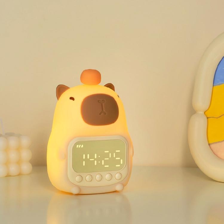 Cute Capybara Shape Sleep Night Lamp with Alarm Slock 1500mAh USB Rechargeable Sleep Trainer for Kids and Adults