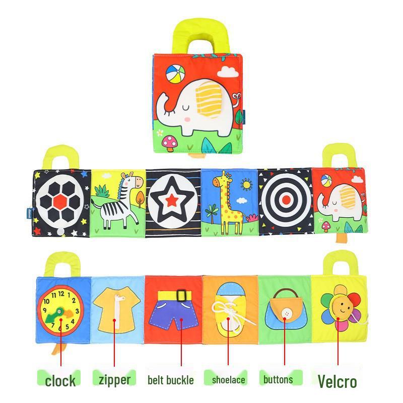 Черно-белая книжка-бампер для детской кроватки: Дизайн с мультяшным животным, Игрушка для прорезывания зубов, Защита от пинания, Подвесной аксессуар для младенца