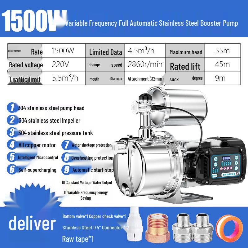 220V Stainless Steel Automatic Self-Priming Jet Pump for Home Well & Tap Water Pressure Boosting