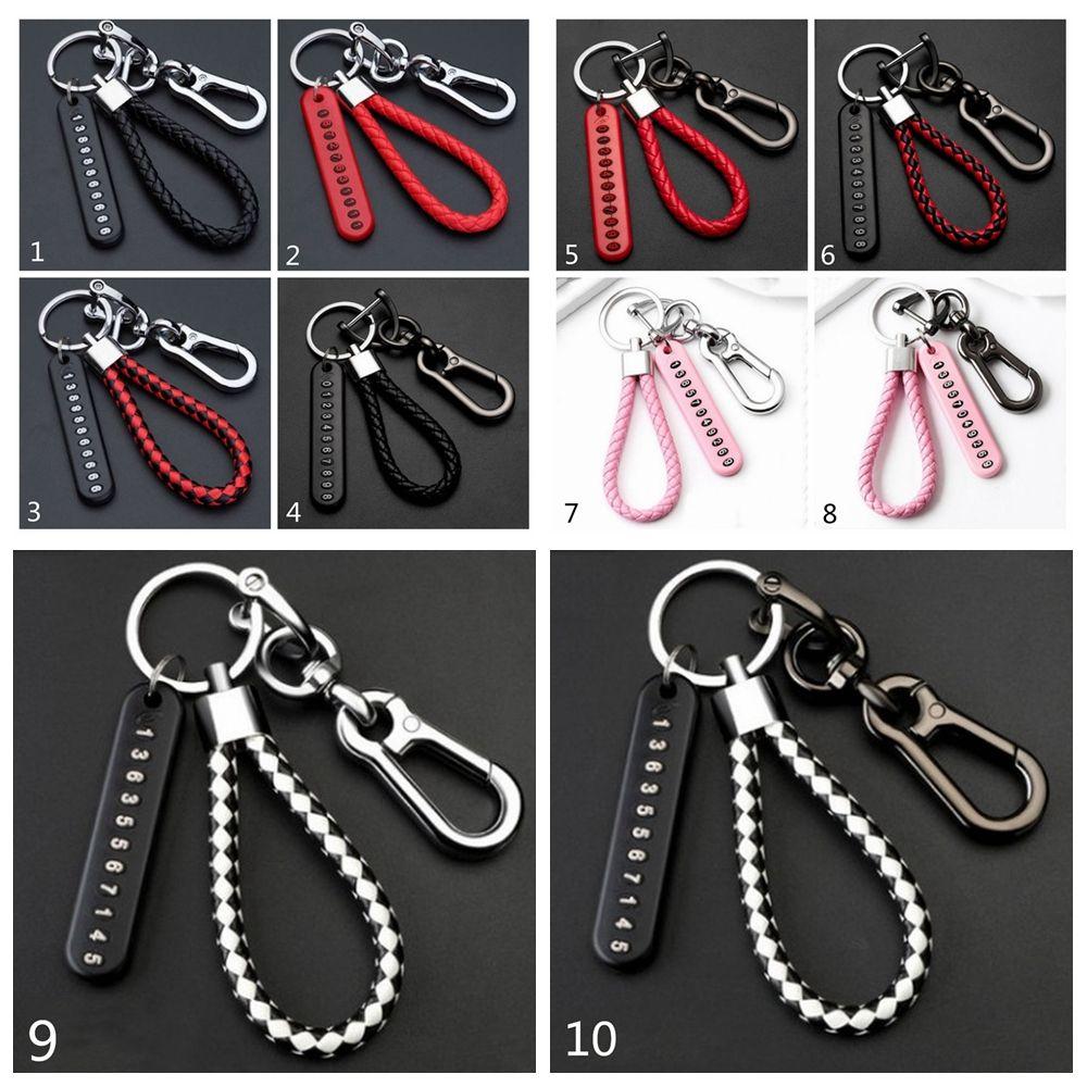 Fashion Weave Bag Pendant Auto Key Chain Leather Phone Number Plate Keyring Anti-lost Car Keychain