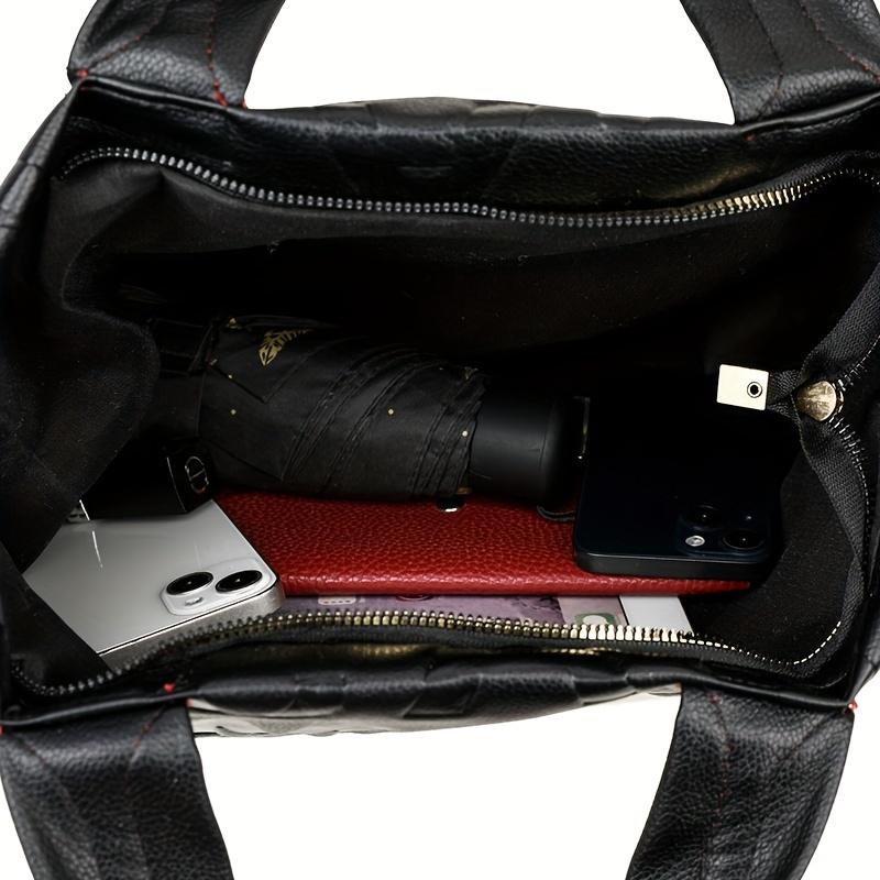 Stylish Letter Embossed Handbag, Color Contrast Crossbody Bag, Women's Top Handle Tote Bag Shoulder Purse