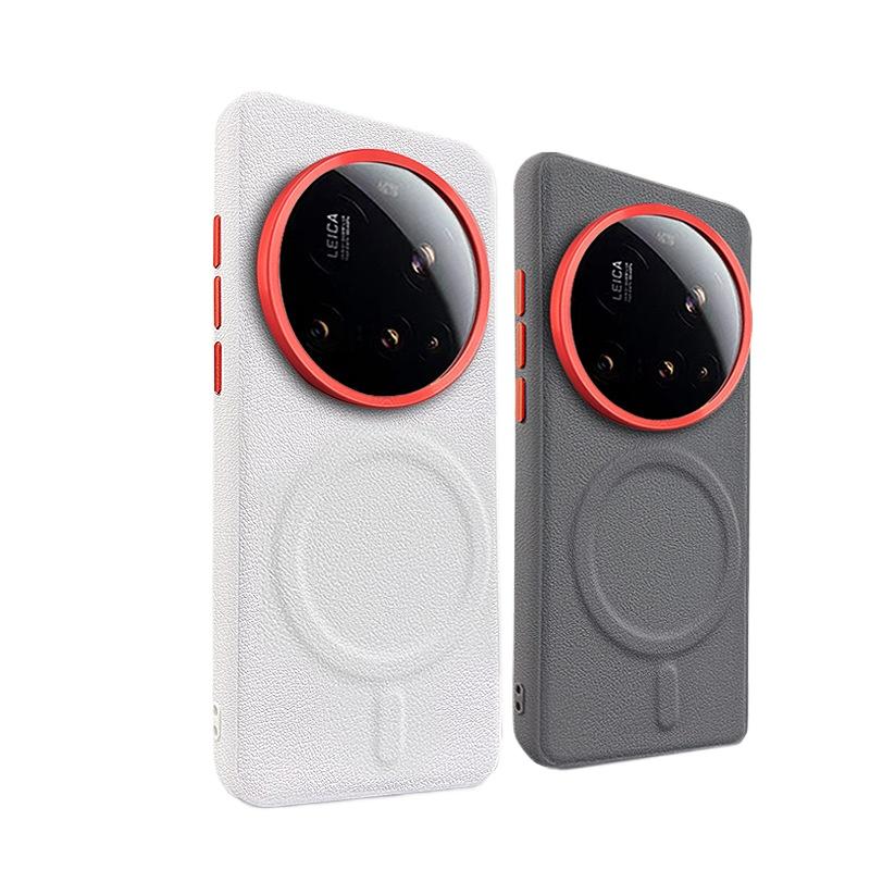 Для Xiaomi 15 Ultra Магнитная Присоска Однотонный Чехол для Телефона, Mi 14 13Ultra Большое Отверстие Металлическое Кольцо для Камеры Бизнес Кожаный Жесткий Чехол