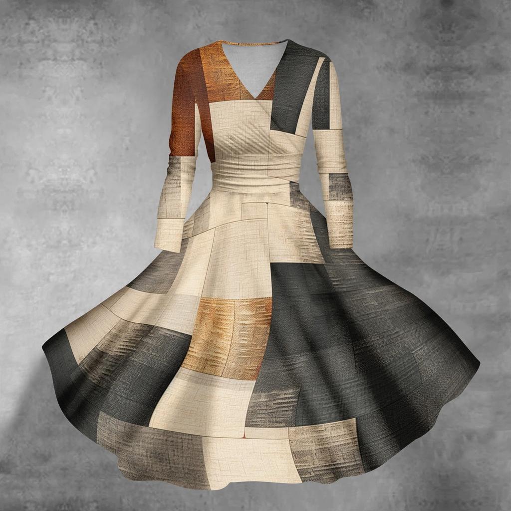 Женское повседневное и модное сексуальное платье с v-образным вырезом и длинными рукавами с градиентным принтом