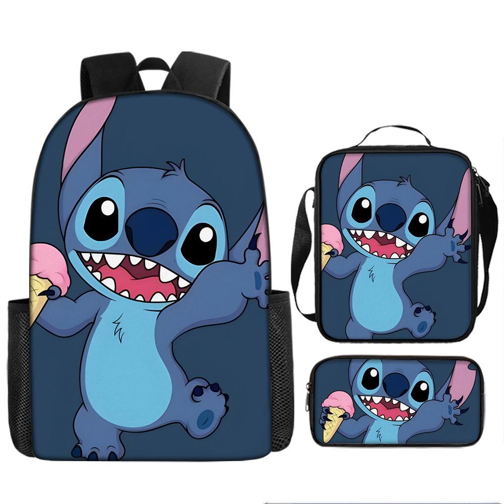Stitch Kids Backpack Set 3-Piece Student School Bag Lunch Box Pencil Case Digital Print Gift Set for Children