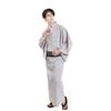 Fuuka Yukata Set and Waist Willow Size Gray Z3803MB43 Men's 4-Piece (Includes Obi, Geta, Cord) - Cotton, M, (Kenjo Obi/B43 Black)