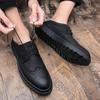 Fashion Men Spring Thick Sole Lace Up Classic Black Comfortable Leather Shoes Men' Block Thick Sole Matsutake Casual Shoes Wedding Shoes