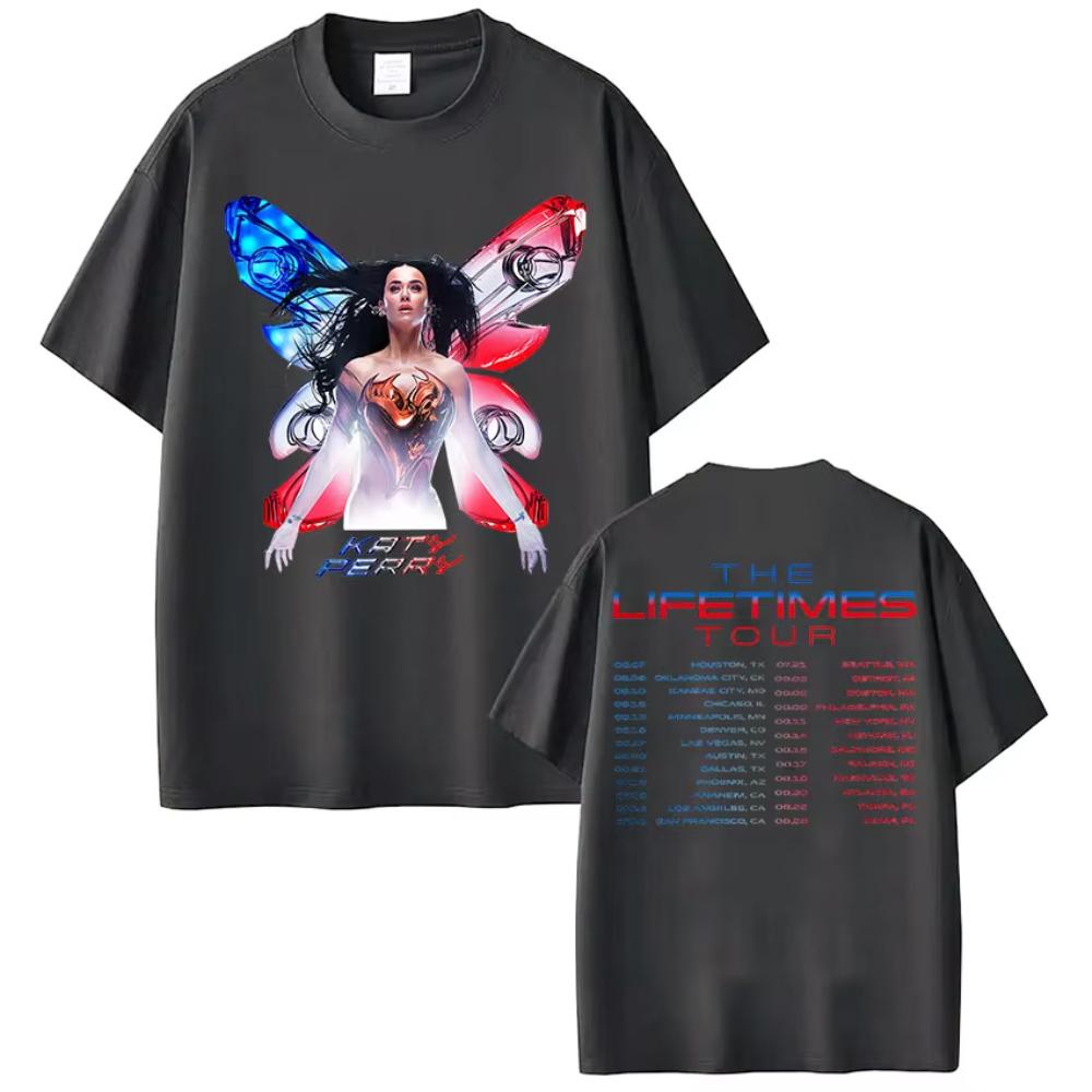 Singer Katy Perry The Lifetimes Tour 2025 New T Shirt Mens Women Clothing Loose Aesthetic Tshirt Casual Oversized Cotton Tshirt