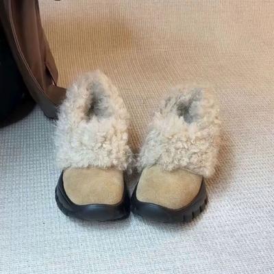 Овчина версия Маленькая модная повседневная обувь на толстой подошве Женская кожаная повседневная обувь из кожи и хлопка Одинарная обувь