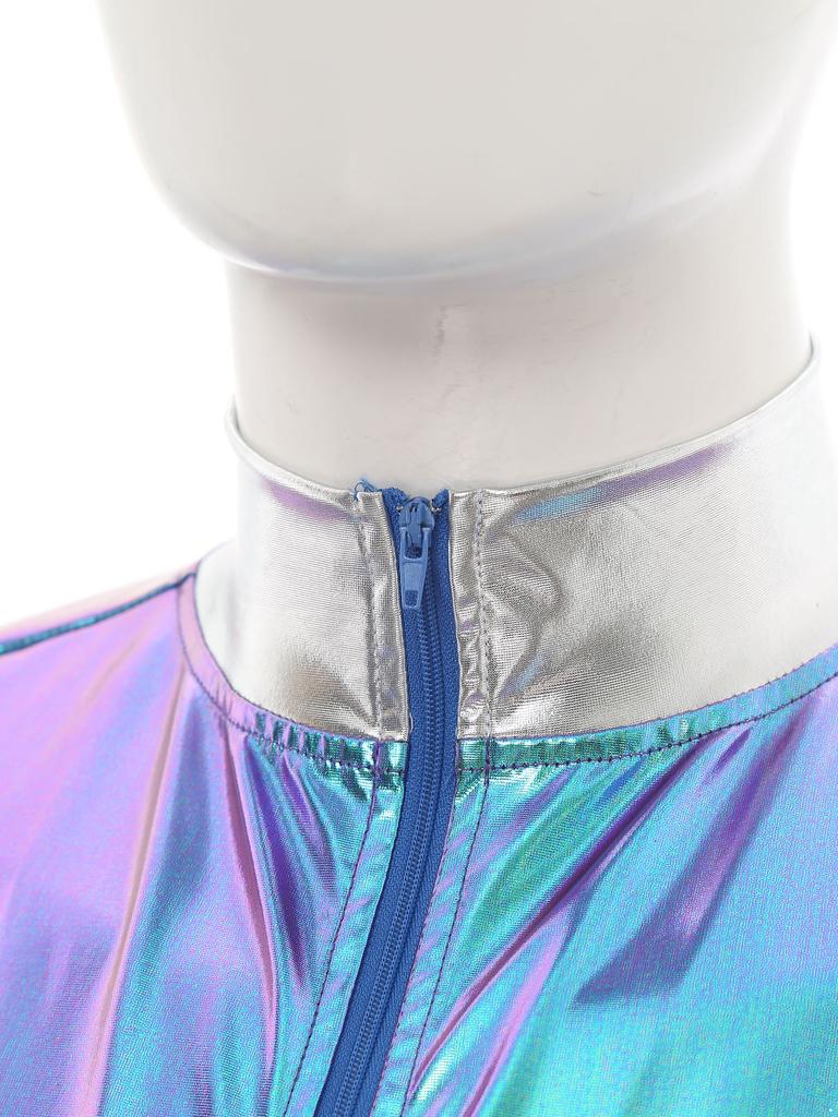 Mens Shiny Metallic Sleeveless Full Length Zipper Jumpsuit Bodysuit