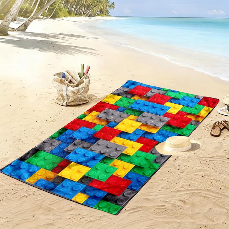 Building Blocks Print Beach Towel, Large Soft Quick Dry Towel for Beach Camping Swimming