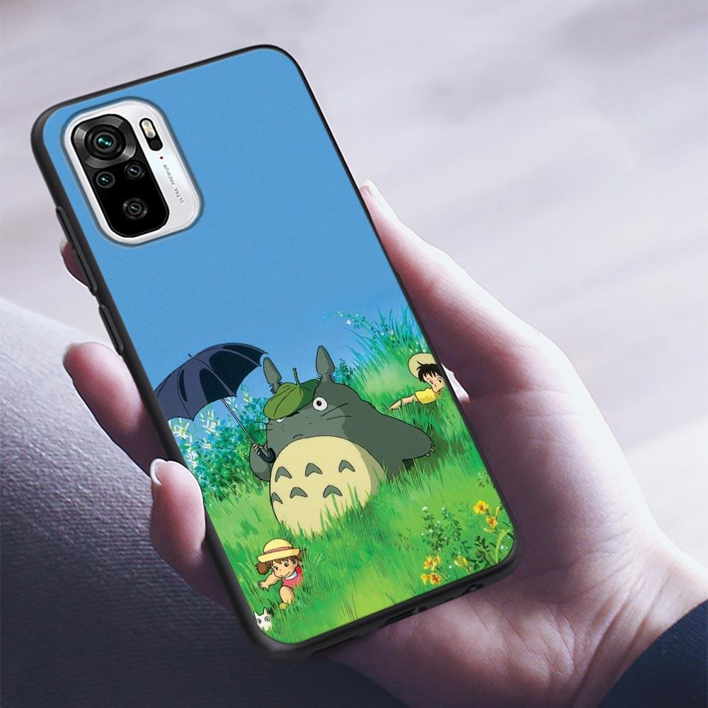 Милый чехол для телефона Studio Ghibli Тоторо Миядзаки с аниме для Xiaomi Redmi Note 9 9T 10 11 11E 8 7 Poco M3 M4 Pro 5G, черные чехлы