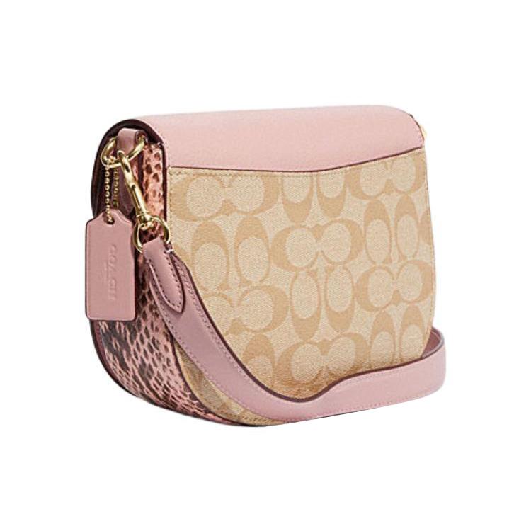 Новая парусиновая сумка-седло COACH Morgan с овчиной, на плечо, кроссбоди, маленького размера, женская, хаки с монограммой и розовая CF410-IMSWZ