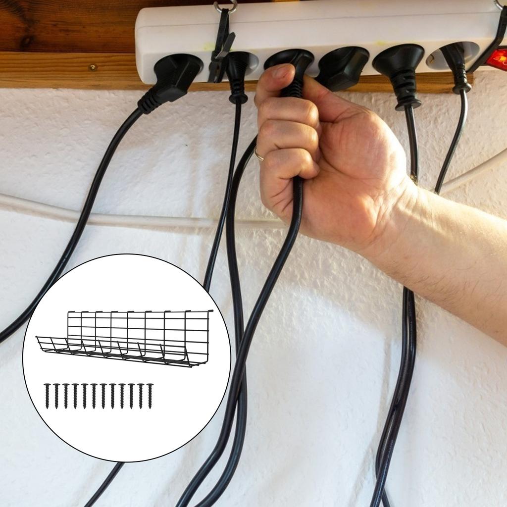 Storage Rack Office Electric Wire Black Serving Tray Under Desk Organizer Iron Cable Management Supply Shelf