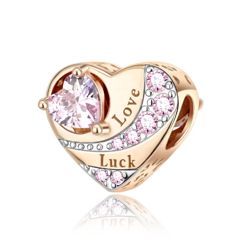 Сверкающие медные шармы розовое золото снежинка сердце камень рождения бусина для женщин ожерелье браслет своими руками подарок ювелирные изделия