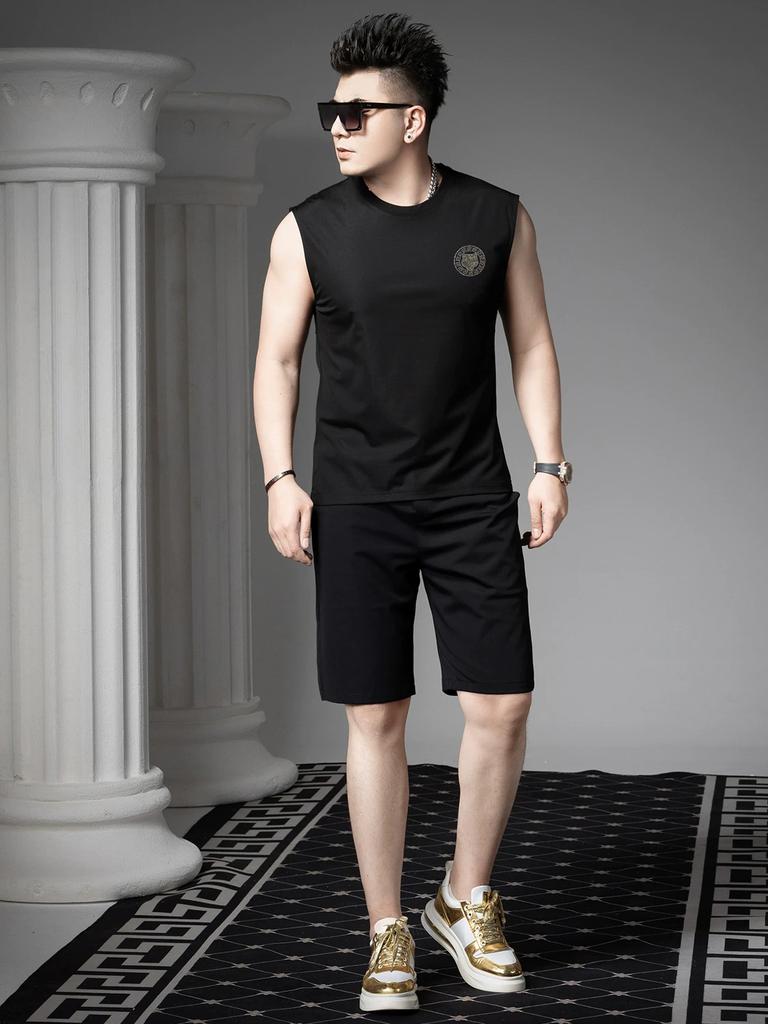 European Style Sports Vest for Men, Summer 2025 New Trendy Tiger Head Rhinestone Sleeveless T-Shirt Men's Tank Top
