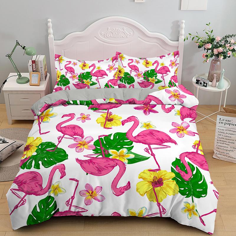 Комплект постельного белья с 3D-принтом фламинго, размер кинг/евро, мультяшный розовый, с животными, пододеяльник с наволочками 2/3 шт., полиэстеровый чехол для одеяла