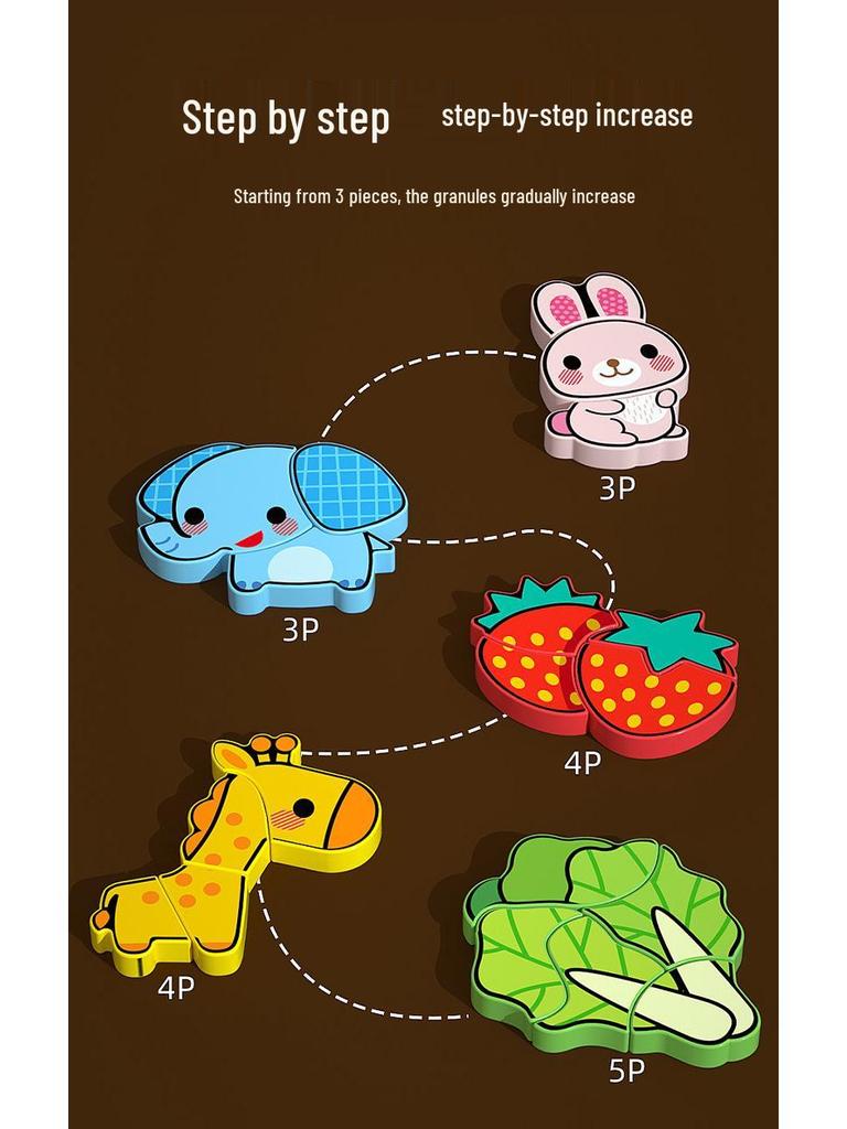 3D Wooden Cartoon Animal & Vehicle Jigsaw Puzzle - Educational Toy for Children's Early Learning