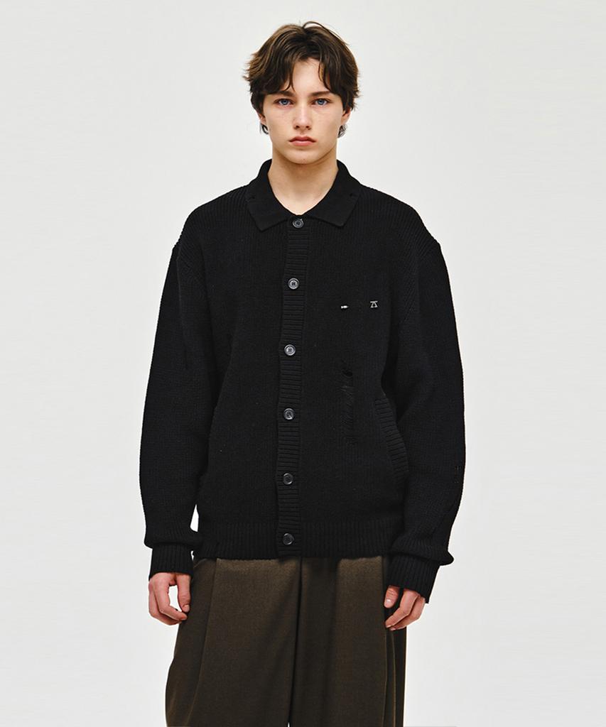 Ziosongzio Distressed Collar Cardigan Black Zi2Kt210Bk
