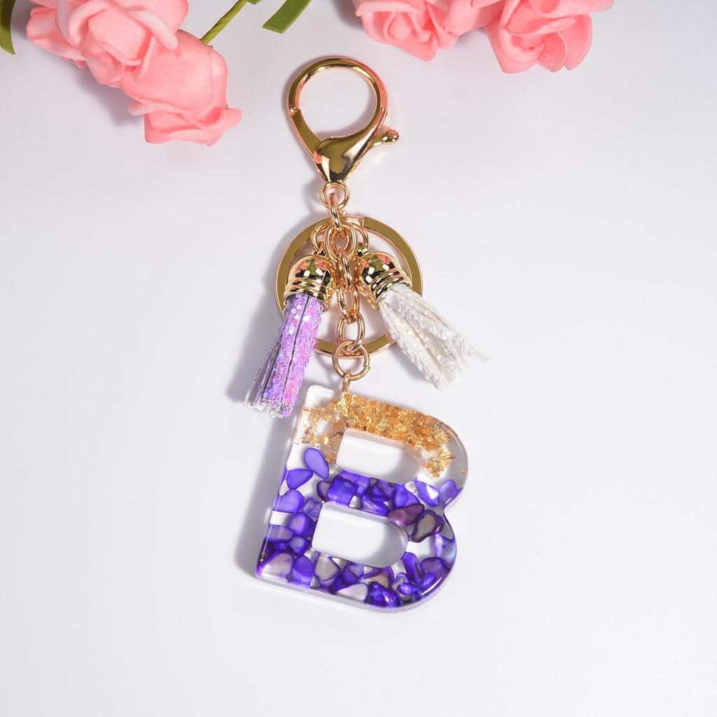 Фиолетовый хрустальный эпоксидный брелок с буквой и кисточкой - Ювелирное украшение из смолы, подвеска-шарм