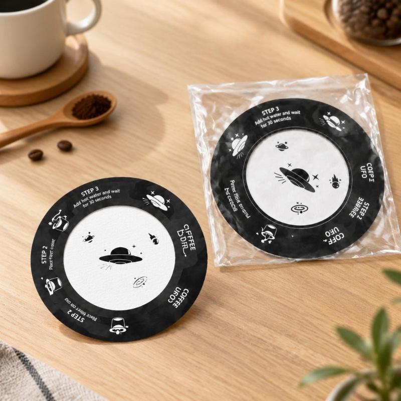 Unbleached Wood Pulp Coffee Filter Bags, Disc-Style Hanging Form with Suspended Chamber for Manual Cup Steeping