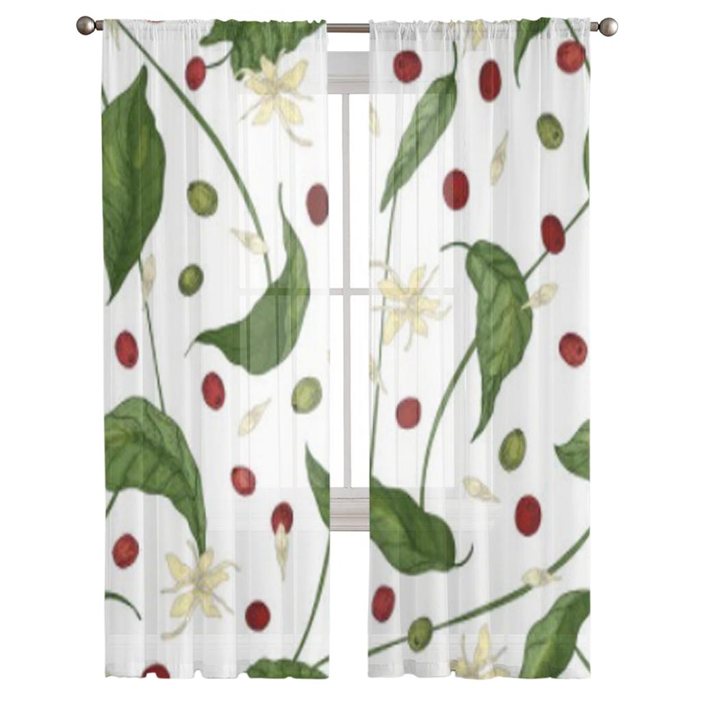 Натуральный кофе или листья кофейного дерева, шифоновые прозрачные шторы для гостиной, спальни, оконные занавески, вуали, тюль Cortinas