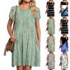 Женские летние платья с короткими рукавами, повседневное свободное платье с круглым вырезом, удобный пляжный сарафан с карманами