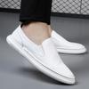 One-pedal Men's Shoes Spring Little White Shoes Leather Versatile Breathable Men's Doudou Shoes Casual Soft Leather White Lazy Shoes