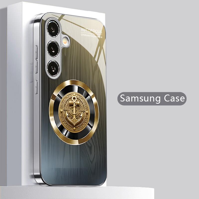 2D чехол для телефона с золотым якорем для Samsung S26 S25 S24 S23 S22 S21 S20 A56 A36 A16 - Стеклянная защитная крышка