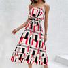 Summer Women's Dress Holiday Style Striped Printed Lace-Up Dresses