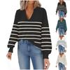 Women's Fashion Casual Deep V-Neck Loose Long Sleeve Striped Knit Top