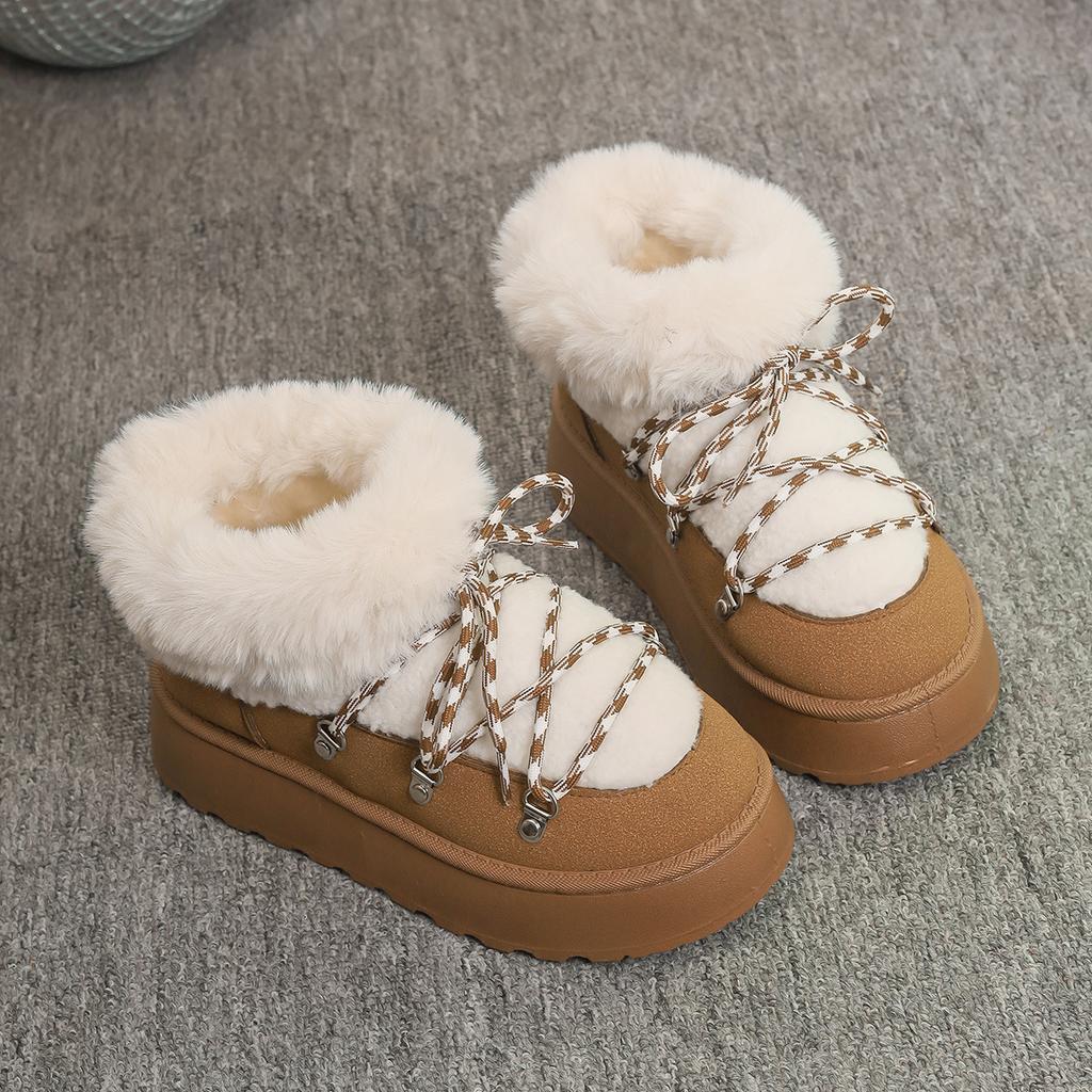 Fashion Snow Boots Women 2025 Winter New Padded Warm Cotton Shoes Thick Bottom Casual Shoes for Women Short Tube Lace-up Botines Mujer