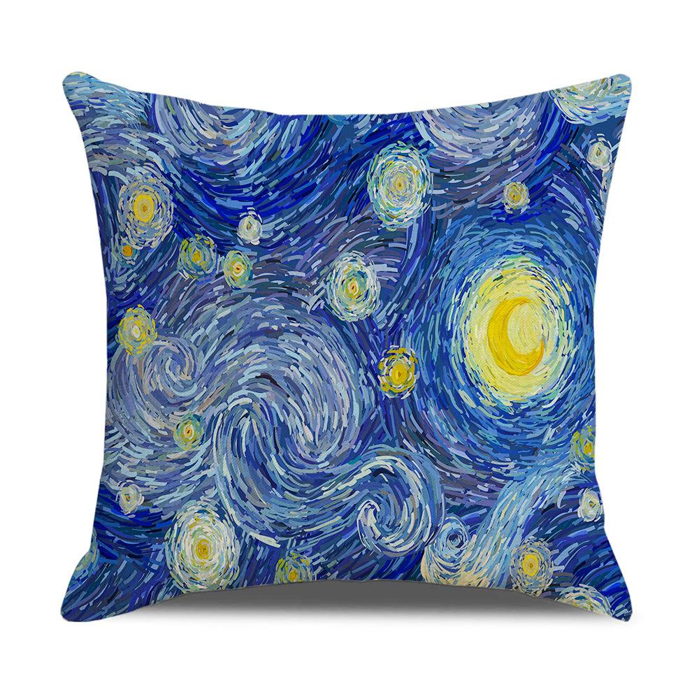 Linen Pillowcase Nordic Retro Van Gogh Oil Painting Watercolor Print Pillowcase New Home