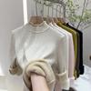 Осенне-зимние толстые плюшевые бархатные свитера, женские кружевные вязаные джемперы с полувысоким воротником, повседневные однотонные теплые пуловеры 29787
