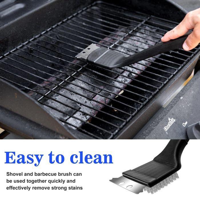 Brosse de barbecue - Inox - 3 pièces - Grattoir dur - Antirouille - Ergonomique