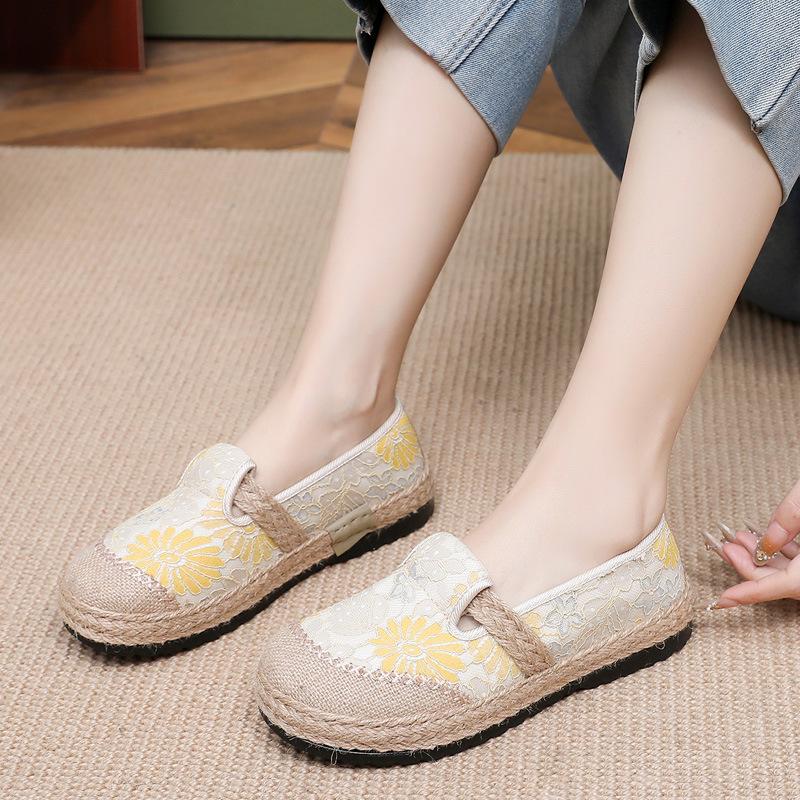 Женские повседневные холщовые мокасины без застежек, легкие дорожные прогулочные эспадрильи, туфли на плоской подошве с вышивкой, рабочие туфли для женщин, балетки на платформе