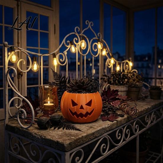 Succulent Pot for Plants Pumpkin Face Planter 3D Printed Jack O Lantern Flower Pot PLA Statue Halloween Theme Seasonal Container Indoor Moss