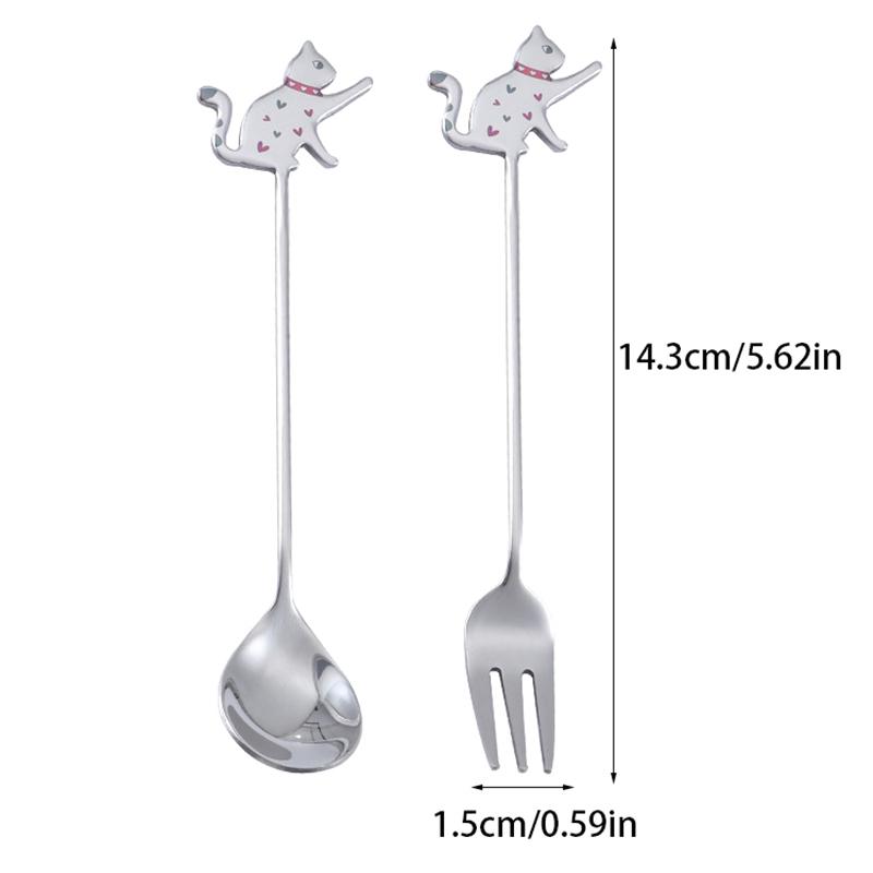 Cute Paintings Cat 304 Stainless Steel Spoon Hollow For Coffee Tea Dessert Spoon Kitchen Tableware Gifts For Students Children