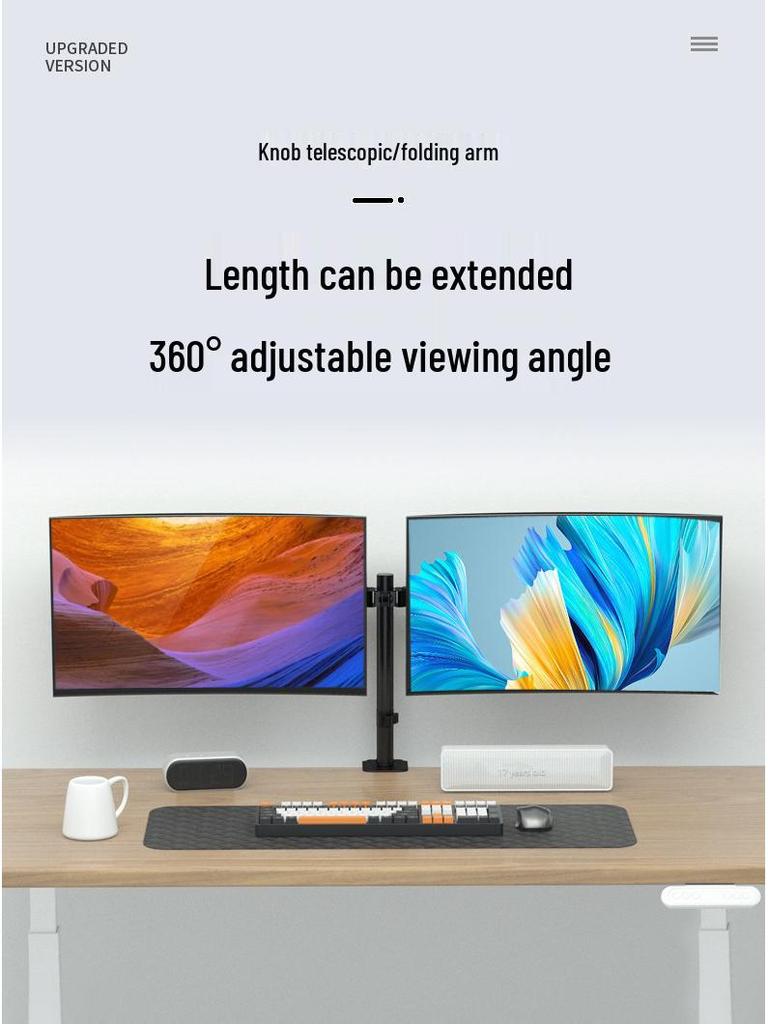 Rotatable Punch-Free Monitor Stand Arm for 15-32 Inch Screens