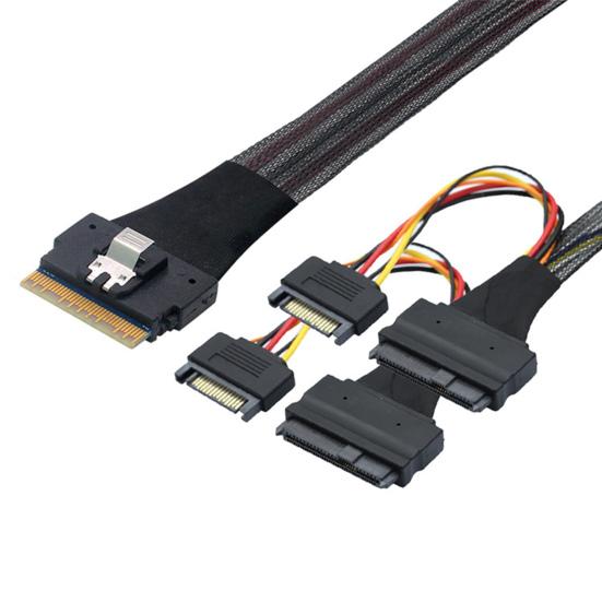 Yousheng 80CM Slim SAS SFF-8654 8i to 2xSFF-8639 NVMe U.2 SSD Adapter Cable High Speed Transfer SFF-8654 74Pin to SFF-8639 68Pin Hard Disk Data Cord