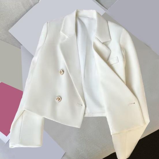 Осенний женский укороченный пиджак с длинными рукавами и лацканами, двубортный однотонный приталенный костюм, пальто, уличная одежда