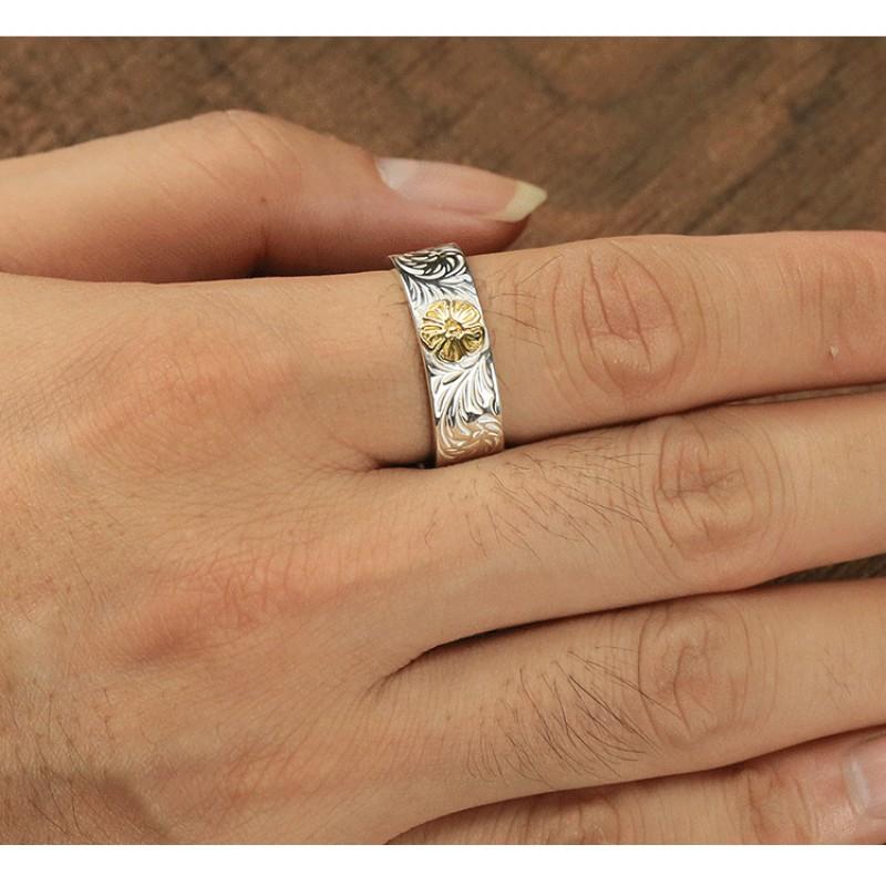 Handcrafted Vintage Floral Ring With Rose Motif Scrollwork Design Adjustable Plated Unisex Jewelry