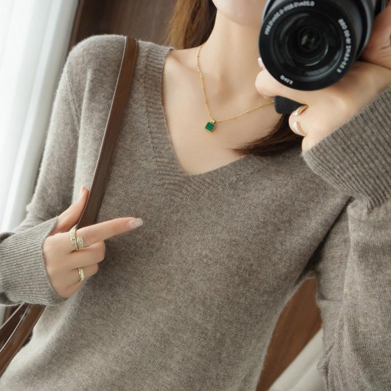 Весна и осень однотонная трикотажная рубашка с V-образным вырезом, тонкий срез, свитер, наизнанку