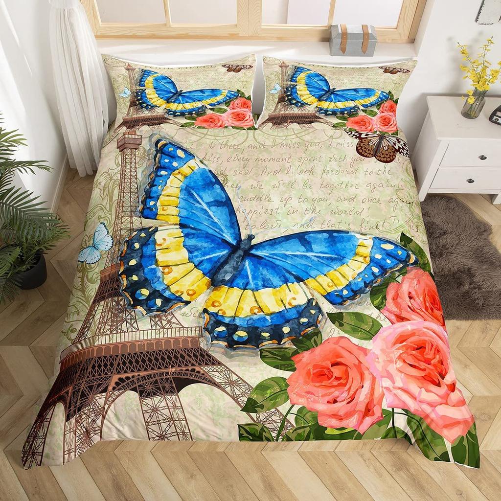 Vintage poster style Eiffel Tower quilt cover European and American bedding kit home textile
