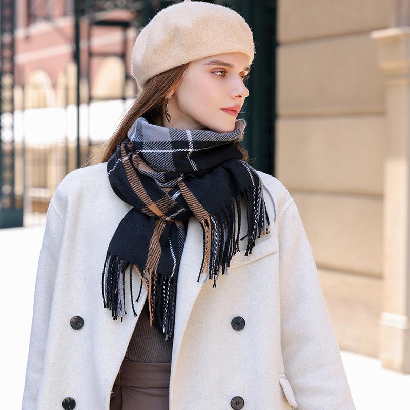 Толстый шарф, новые женские клетчатые шали из пашмины, кашемировая шаль, женская теплая зимняя накидка, шарфы с кисточками, вязаные