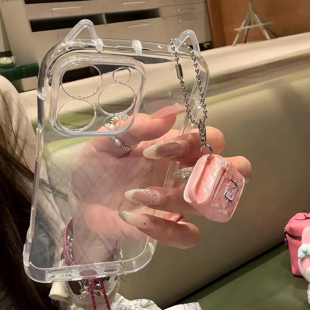 Cute Cat Ear Transparent Case Phone Case for IPhone 17 12 13 14 15 16 E Pro Max 11 7 Xr X Xs Max Shockproof Bumper Cases Cover