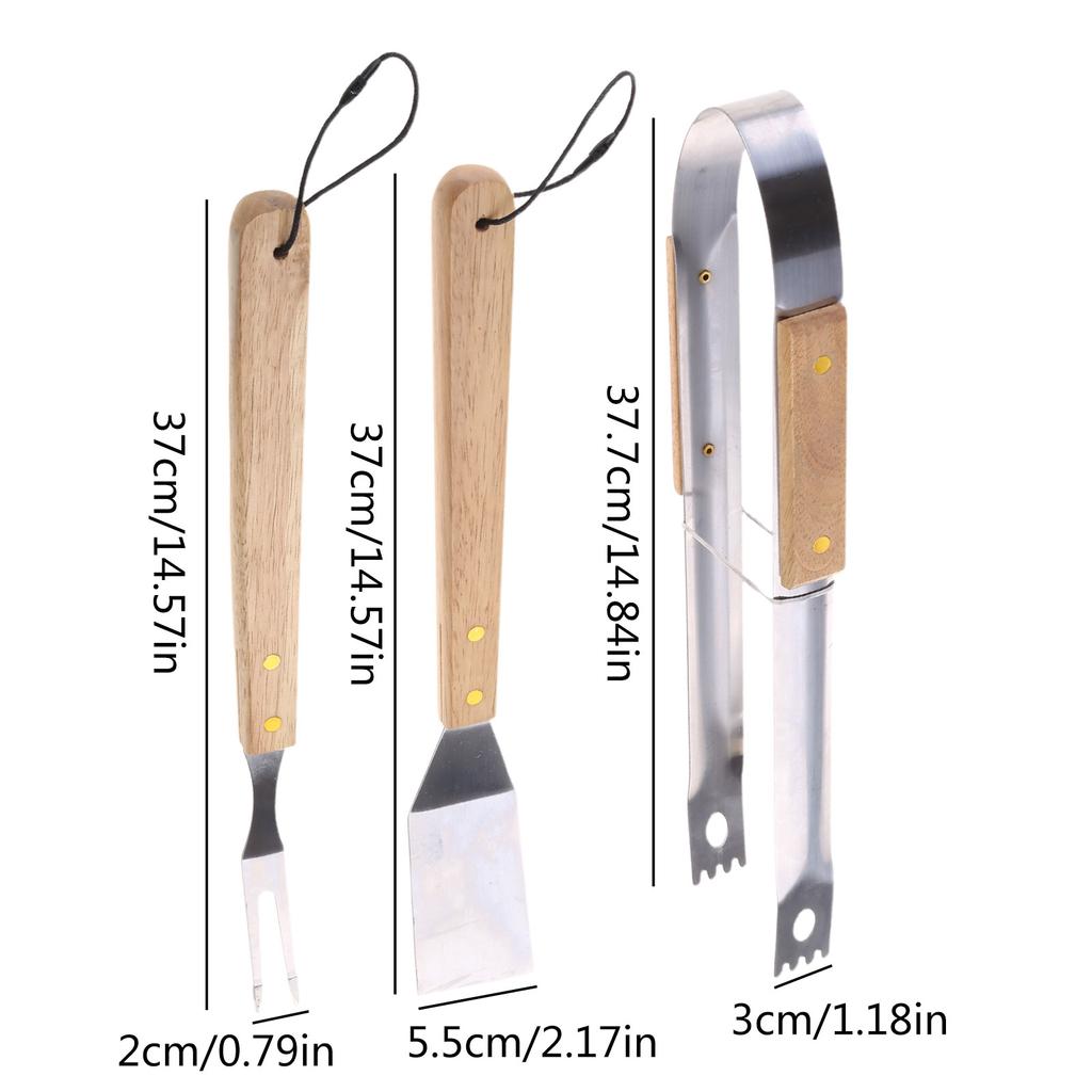 Набор инструментов для барбекю с деревянной ручкой, принадлежности для гриля, инструменты для гриля для кемпинга на открытом воздухе, аксессуары для гриля из нержавеющей стали