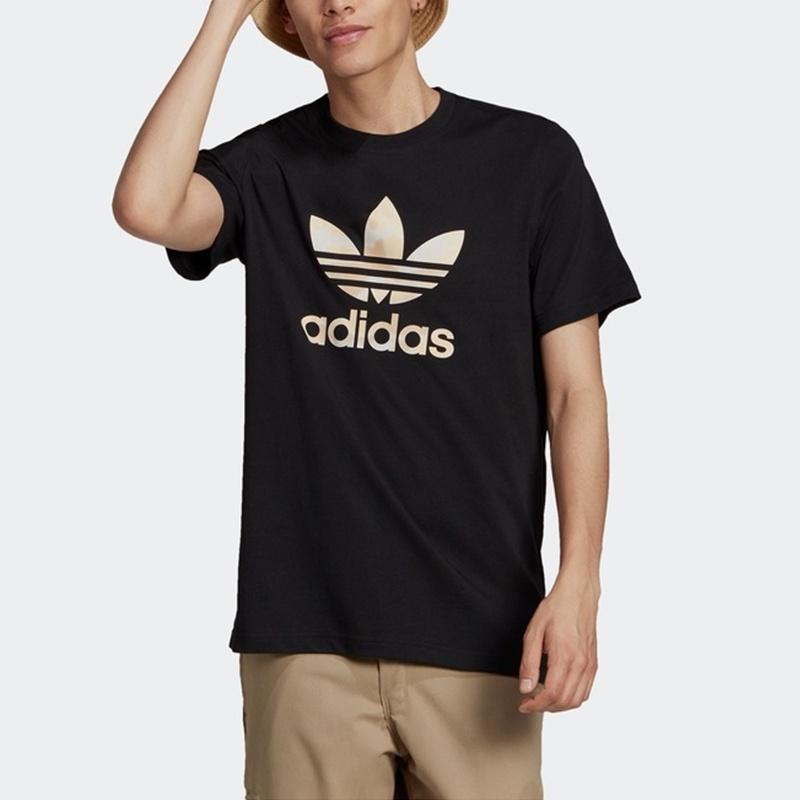 adidas Оригинальная футболка с камуфляжной вставкой Повседневная Спортивная С круглым вырезом С коротким рукавом Черная Мужская GN1856