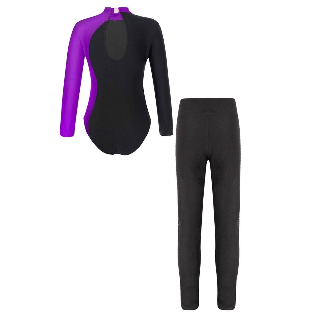 Детская одежда для девочек с длинным рукавом для балета, гимнастический купальник, танцевальный костюм для соревнований по фигурному катанию с брюками